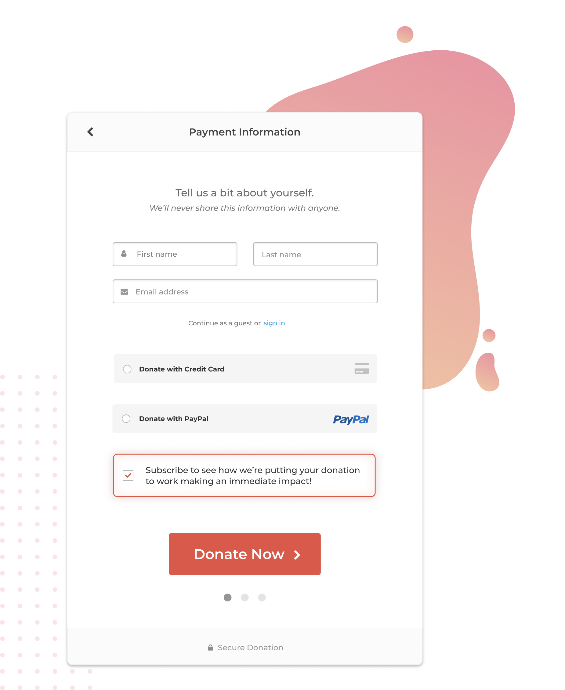 The donation form has an ActiveCampaign email opt-in that donors can choose to select or deselect.