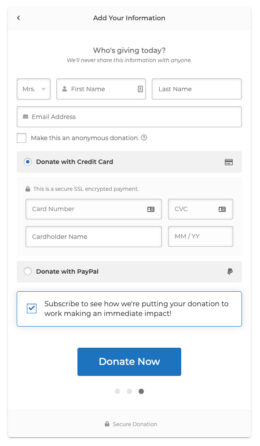 An ActiveCampaign opt-in within the GiveWP donation form